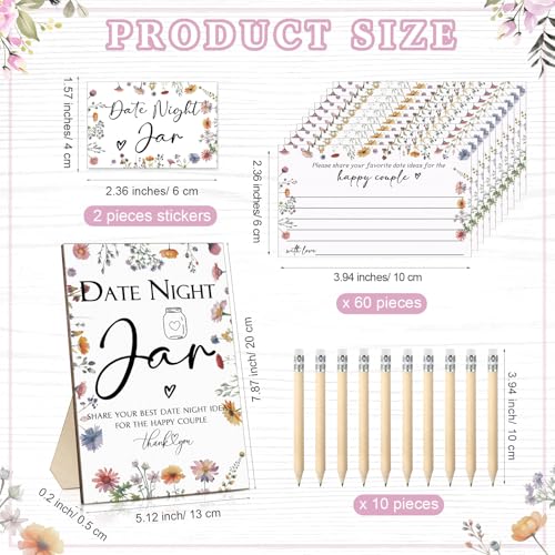Geelin 114 Pcs Bridal Shower Games Include Date Night Jar Wooden Sign 100 Cards 10 HB Pencils 2 Stickers for Fresh off The Market Wedding Reception Games Date Idea Party Favor Decoration Wildflower - Image 3