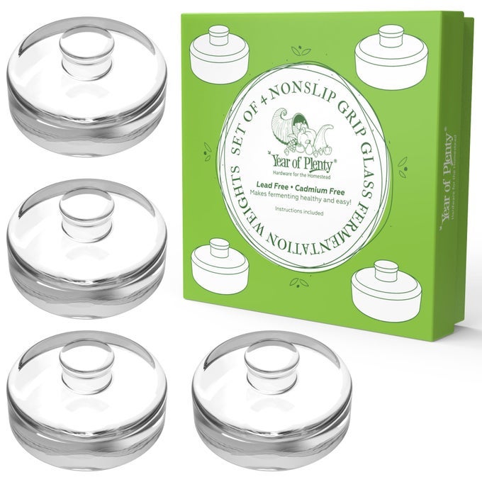 FERMENTATION WEIGHTS NONSLIP GRIP HANDLE FOR FERMENTING SAUERKRAUT PICKLES KIMCHI IN WIDE MOUTH MASON JARS LEADCADMIUM FREE SET OF 4