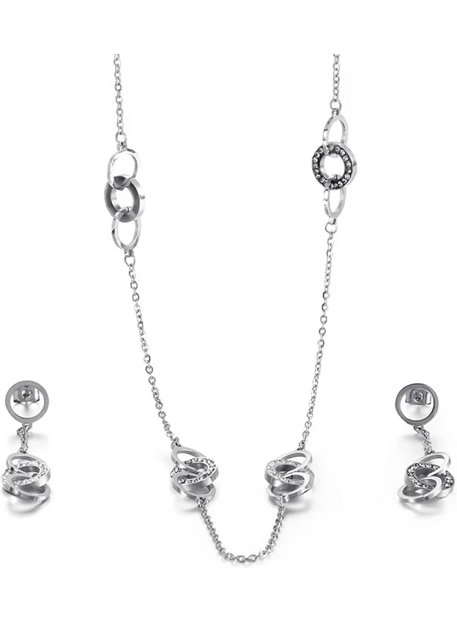 لي كوبر طقم مجوهرات نسائي من الفولاذ المقاوم للصدأ بطلاء فضي قلادة + أقراط