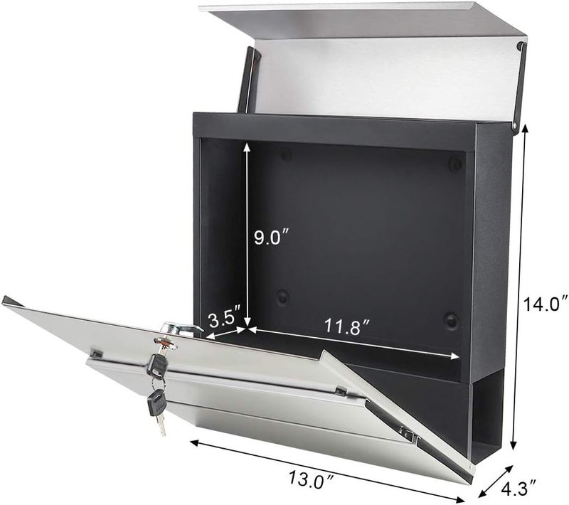 Parrency Stainless Steel Mailboxes with Key Lock, Wall Mounted Large Capacity Mailbox, Key Lock Drop Box Large Capacity with Galvanized Cover and Rust-Proof Metal,Silver, 14 1/5" x 14 1/5" x 3 1/2" - Image 3