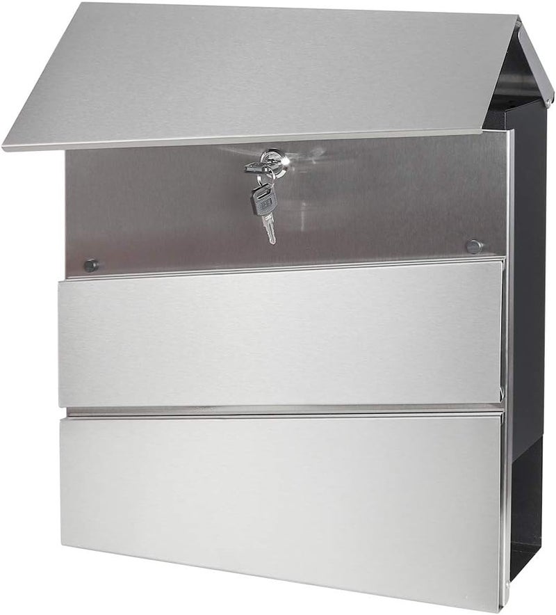 Parrency Stainless Steel Mailboxes with Key Lock, Wall Mounted Large Capacity Mailbox, Key Lock Drop Box Large Capacity with Galvanized Cover and Rust-Proof Metal,Silver, 14 1/5" x 14 1/5" x 3 1/2" - Image 2