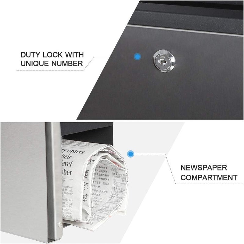 Parrency Stainless Steel Mailboxes with Key Lock, Wall Mounted Large Capacity Mailbox, Key Lock Drop Box Large Capacity with Galvanized Cover and Rust-Proof Metal,Silver, 14 1/5" x 14 1/5" x 3 1/2" - Image 4