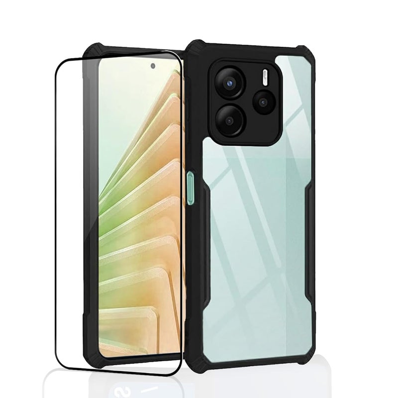 ShieldTech Back Cover Case + Screen Protector for Redmi Note 14 SE 5G | Transparent & Black Mobile Phone Back Case Cover for Redmi Note14 SE | Camera Protection | Redmi Note 14 SE 5G PC Black Case - Image 1