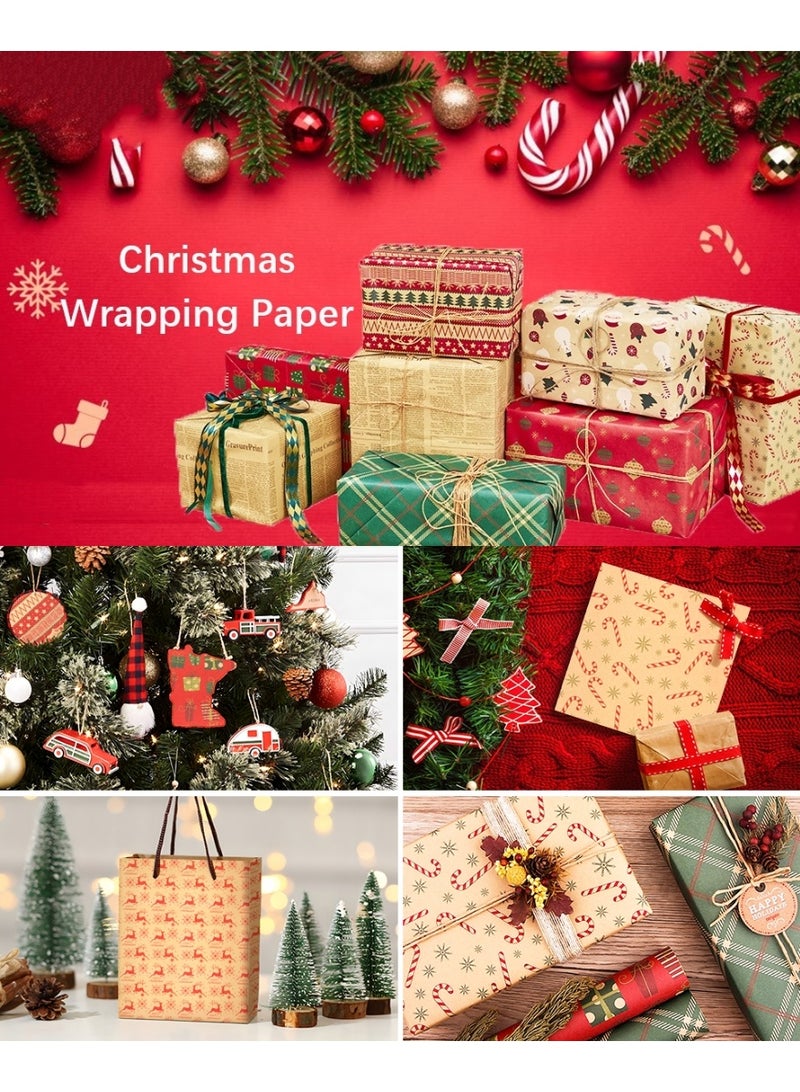 Christmas Gift Wrapping Paper Set, 6 Pcs 100×70cm Recyclable Xmas Kraft Birthday Wrapping Paper Sheets with Tags Stickers and Paper Rope - Image 4