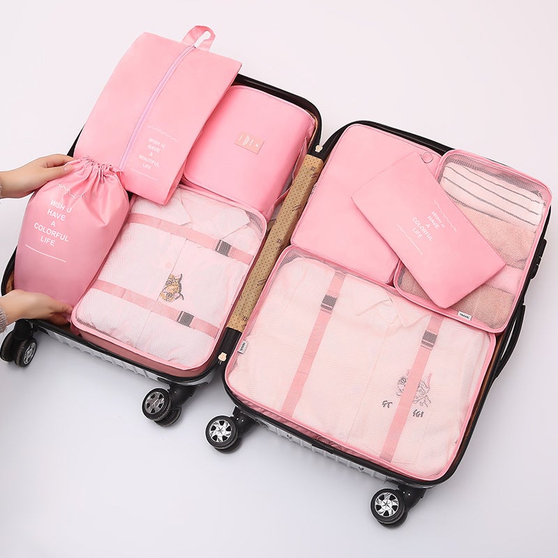 Travel storage bag suit luggage packing bag 8 pieces suit travel clothing packing storage bag 8 pieces setNew eight-piece pink New eight-piece pink
