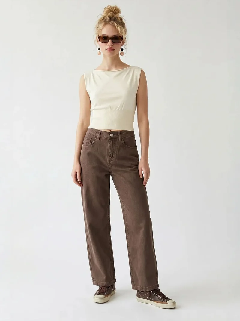ميكسراي MIXRAY High-Waist Wide-Leg Cotton Jeans