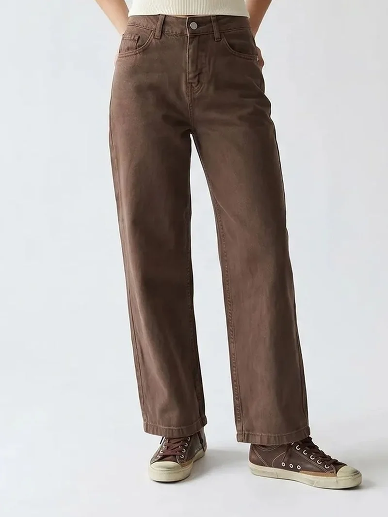 ميكسراي MIXRAY High-Waist Wide-Leg Cotton Jeans