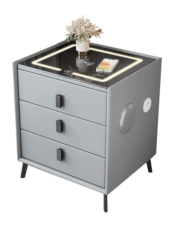 كلناميان طاولة بجانب السرير متعددة الوظائف بثلاثة أدراج مع إضاءة LED وشحن لاسلكي وقفل ببصمة الإصبع ومكبر صوت ومآخذ USB - Image 1