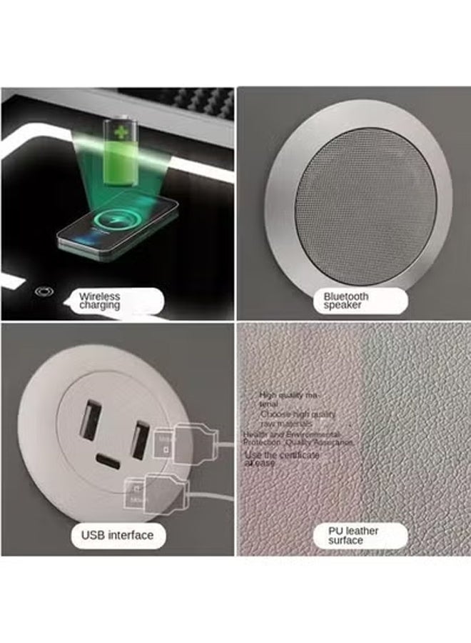 كلناميان طاولة بجانب السرير متعددة الوظائف بثلاثة أدراج مع إضاءة LED وشحن لاسلكي وقفل ببصمة الإصبع ومكبر صوت ومآخذ USB - Image 3