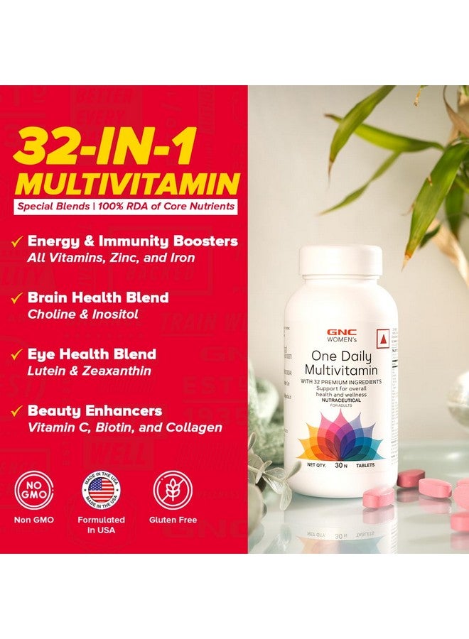 GNC GNC Women's One Daily Multivitamin - 32 Premium Ingredients with Vitamin C, Biotin, Collagen & Antioxidants | Boosts Immunity & Energy | Improves Skin, Hair, Nails & Eye Health | 30 Tablets - Image 2