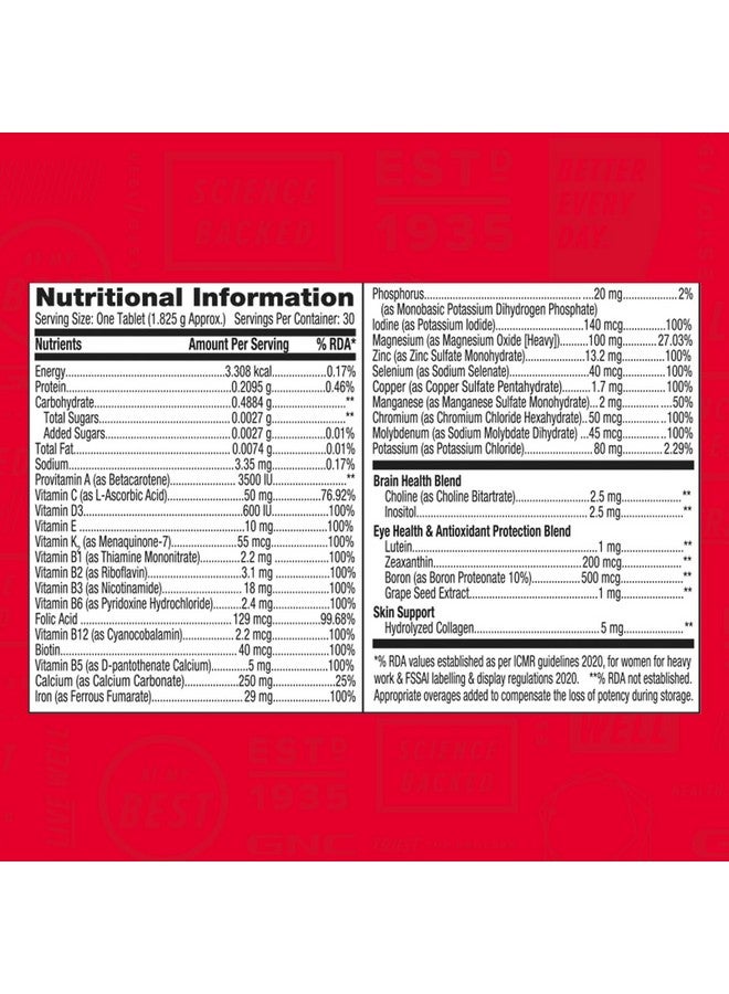 GNC GNC Women's One Daily Multivitamin - 32 Premium Ingredients with Vitamin C, Biotin, Collagen & Antioxidants | Boosts Immunity & Energy | Improves Skin, Hair, Nails & Eye Health | 30 Tablets - Image 4