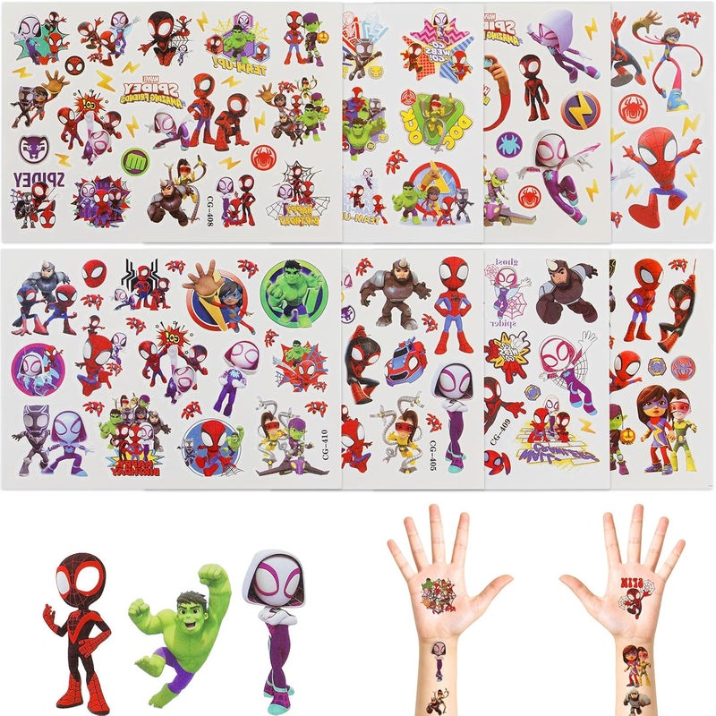 Spiderman Temporary Tattoos 8 Sheets Stickers Waterproof Fake Tattoo Spiderman Cartoon Face Tattoo for Kids Stickers Fake Spider Stickers for Party Bags Fillers