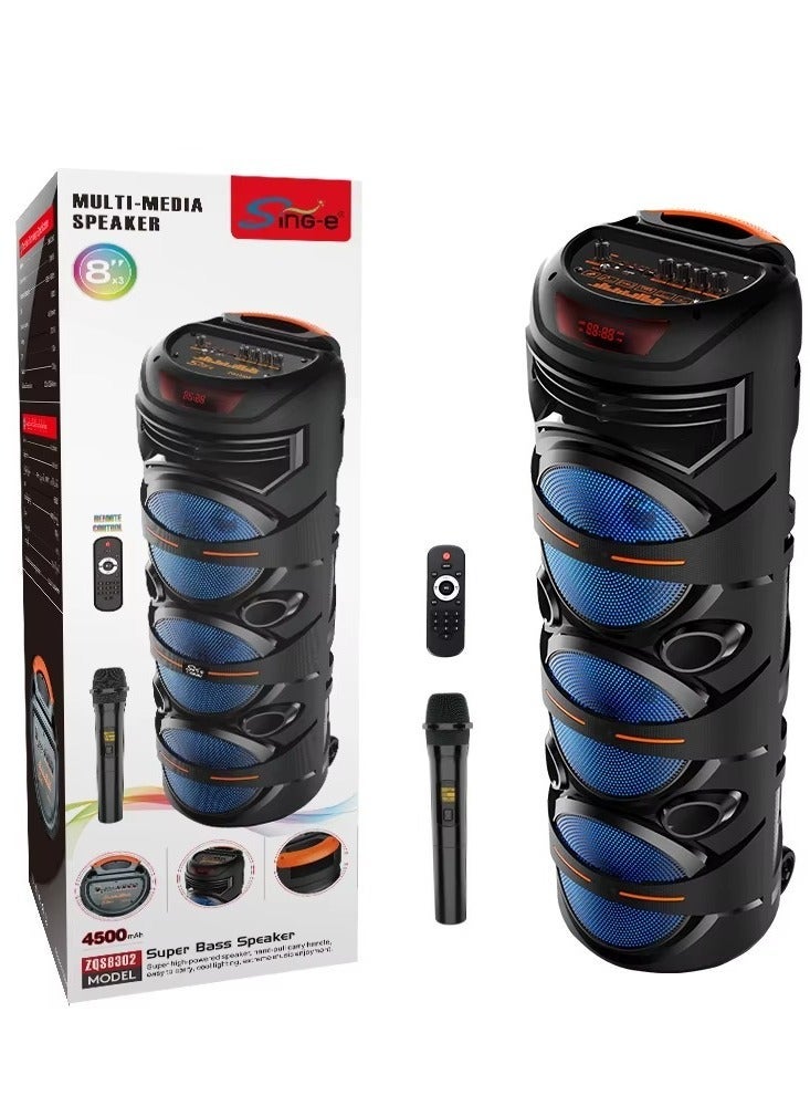 Sing-e ZQS8302 Wireless 8-Inch Portable Bluetooth Speaker, Powerful Outdoor Sound System with FM Radio, LED Party Lights & Karaoke Support - Image 1