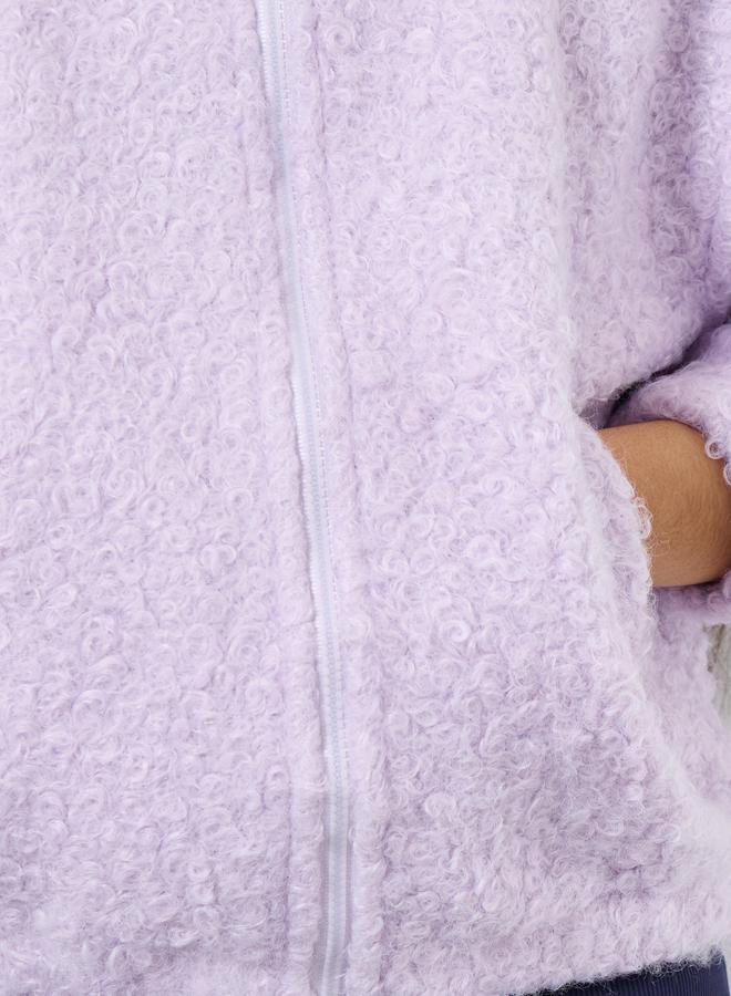 Styli Lilac Plain Faux Fur Zip Front Jacket - Image 4