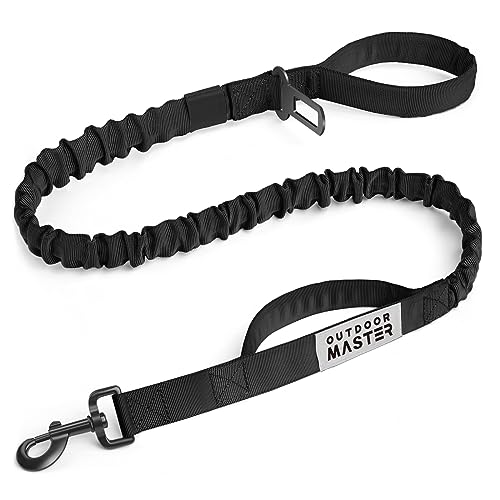 OutdoorMaster Bungee Dog Leash with Shock Absorption, 2 Padded Handles Training Leash, Improved Dog Safety and Comfort - Black Upgraded, 4 FT - Image 1