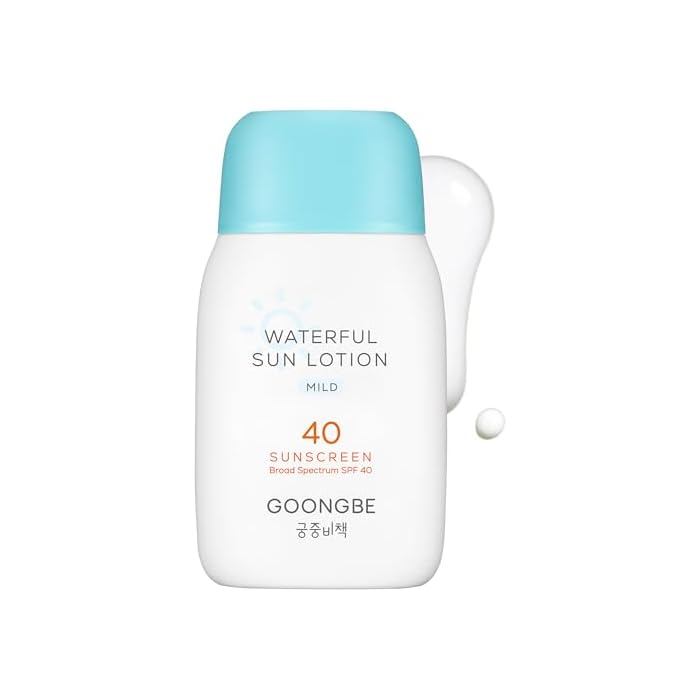 GOONGBE Waterful Sun Lotion Mild SPF 40 - Zinc Oxide Water Resistant Mineral Sunscreen for Babies, Kids & Adults - Hypoallergenic, Vegan - Korean Sun Care for Sensitive Skin, 2.82 fl.oz.