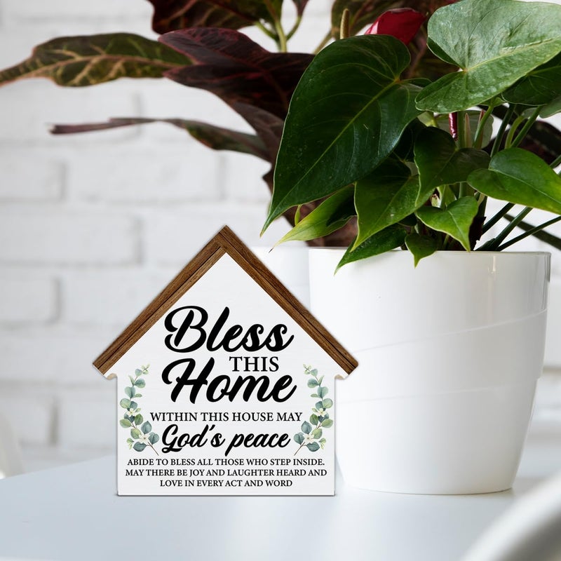 CIANMGD Housewarming Gifts  Christian Home Decor  Gifts For New Home Owner  Bless This Home House Shaped Wooden Block Sign Home Living Room Decor For Desk Table Shelf - Image 5