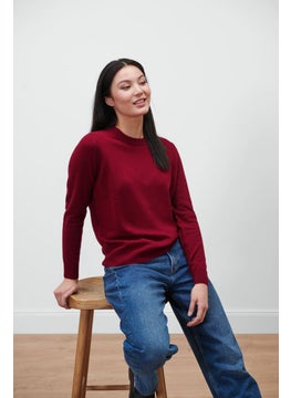 Tchibo Women Crew Neck Long Sleeves Textured Sweater, Red  - Image 1