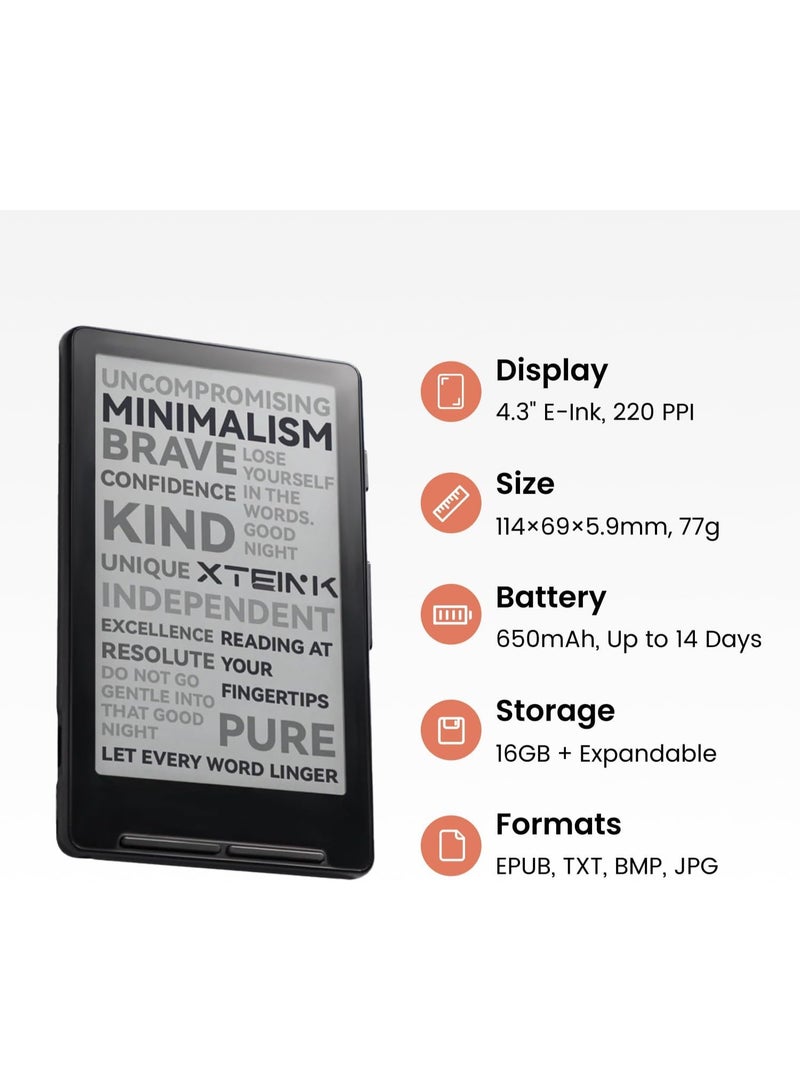 XTEINK X4 E-Book Reader Set with White Magnetic Protective Case, 4.3" Portable Pocket E-Ink eReader with Physical Page-Turn Buttons, Ultra-Thin 0.23 inch Magnetic Ready Design,Distraction-Free Reading, 16GB Storage - Image 5