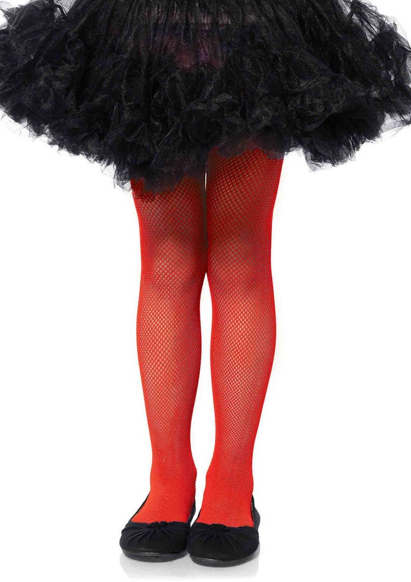 Leg Avenue Girls Fishnet Tights, Red, LARGE - Image 1