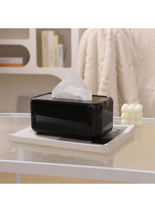 حامل صندوق المناديل البلاستيكي الأسود مع غطاء لغرفة المعيشة والمطبخ والسيارة - Image 4