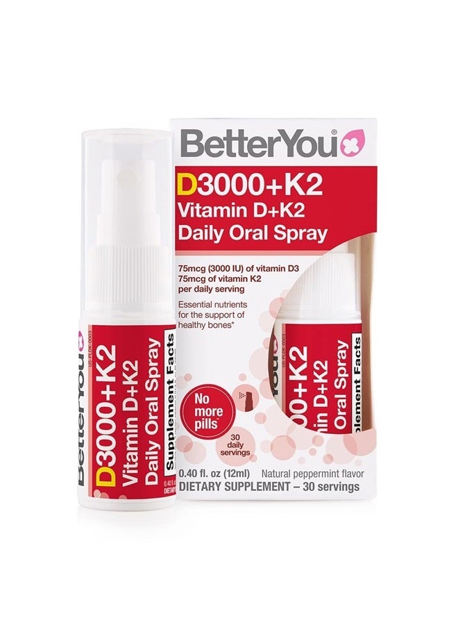 BetterYou Vitamin K2 and Vitamin D Spray Liquid Immune Support Supplement, 1000 IU Strength per Single Spray, 0.4 Fl Ounce (90 Sprays), Peppermint - Image 1