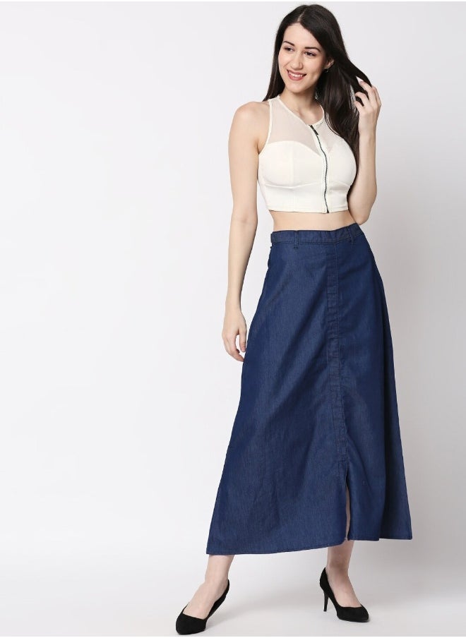 HIGH STAR Women Grey Solid Denim Stretchable Skirt 