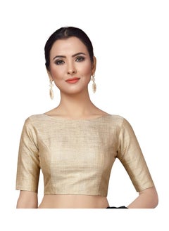 Studio Shringaar Studio Shringaar Polyester Women's Golden Elbow Length Sleeves Readymade Saree Elbow Sleeve Blouse (Gold, 46)  - Image 1