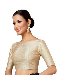 Studio Shringaar Studio Shringaar Polyester Women's Golden Elbow Length Sleeves Readymade Saree Elbow Sleeve Blouse (Gold, 46)  - Image 2