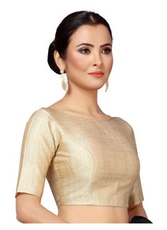 Studio Shringaar Studio Shringaar Polyester Women's Golden Elbow Length Sleeves Readymade Saree Elbow Sleeve Blouse (Gold, 46)  - Image 3