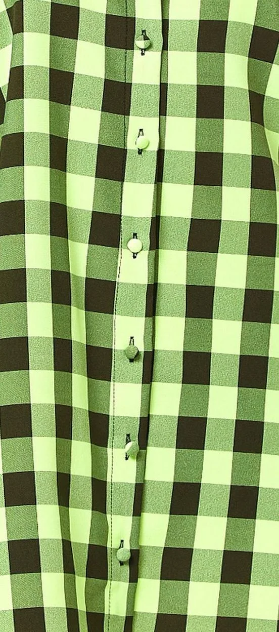 Liquorish Neon Green Gingham Puff Sleeve Dress