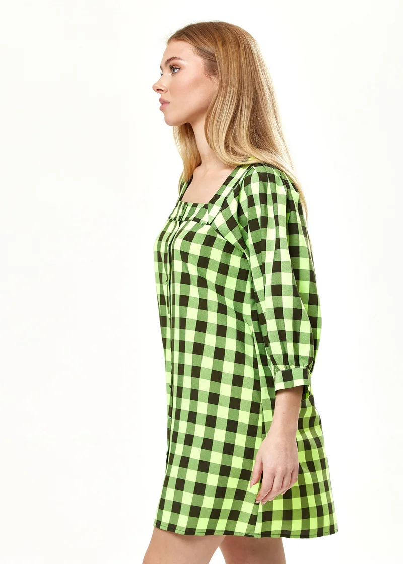 Liquorish Neon Green Gingham Puff Sleeve Dress