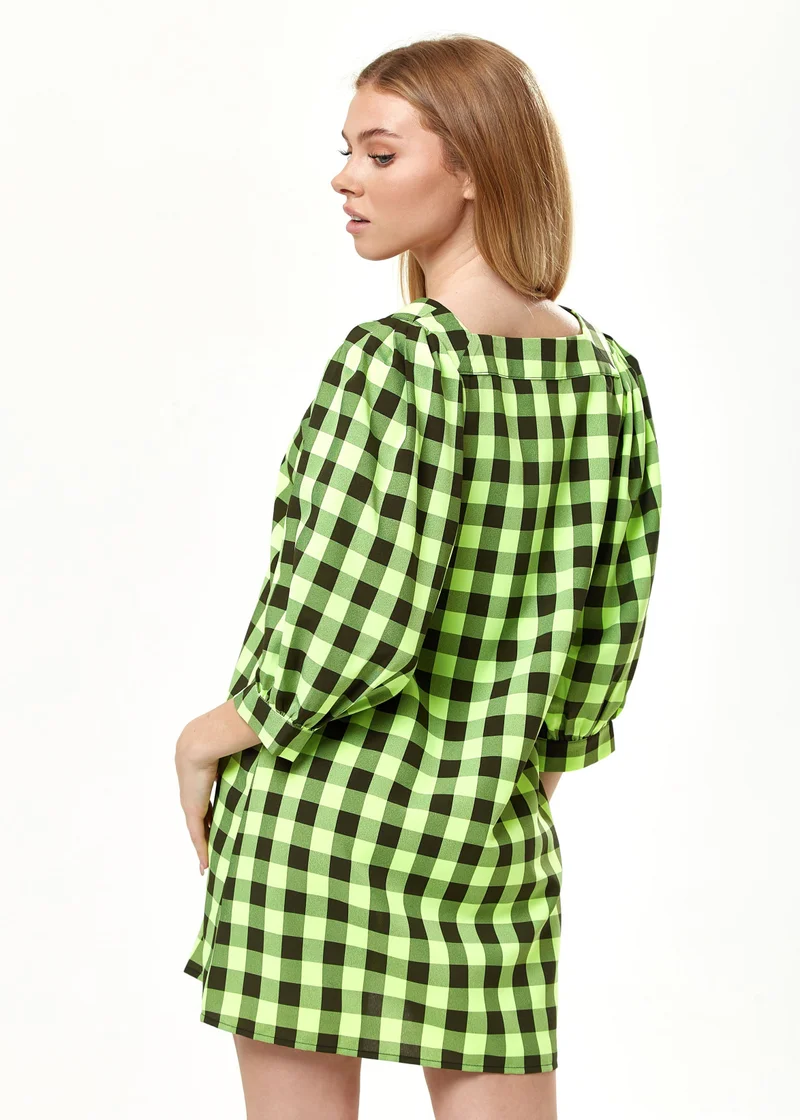 Liquorish Neon Green Gingham Puff Sleeve Dress