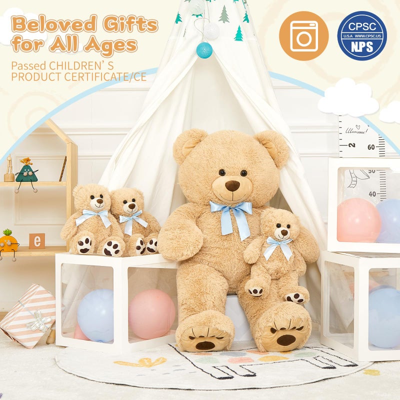 MorisMos Giant Teddy Bear Stuffed Animal with Baby Bears,35.4'' Big Mommy Stuffed Bear,3 Small Bulk Teddy Bear Stuffed Animals for Baby Shower Birthday, 4-Pack Brown Bear Toys for Kids Mom Girlfriends - Image 5