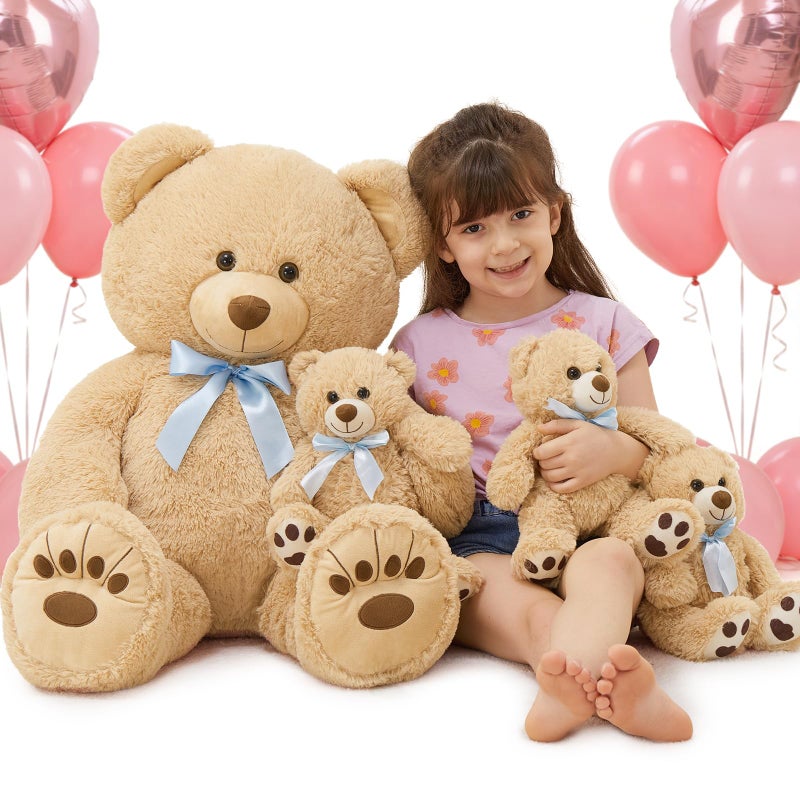 MorisMos Giant Teddy Bear Stuffed Animal with Baby Bears,35.4'' Big Mommy Stuffed Bear,3 Small Bulk Teddy Bear Stuffed Animals for Baby Shower Birthday, 4-Pack Brown Bear Toys for Kids Mom Girlfriends - Image 1