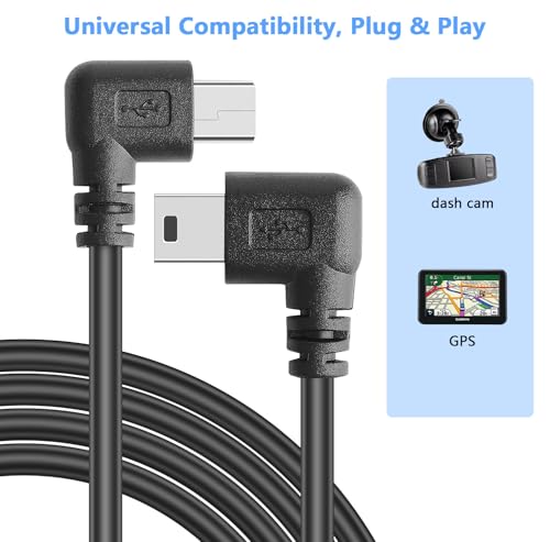 PASOW Mini USB Power Cable 90 Degree Right Angle (No Data Transfer) - USB 2.0 A-Male to Mini-B Car Vehicle Power Suppy Cord for Dash Cam (16FT) - Image 4