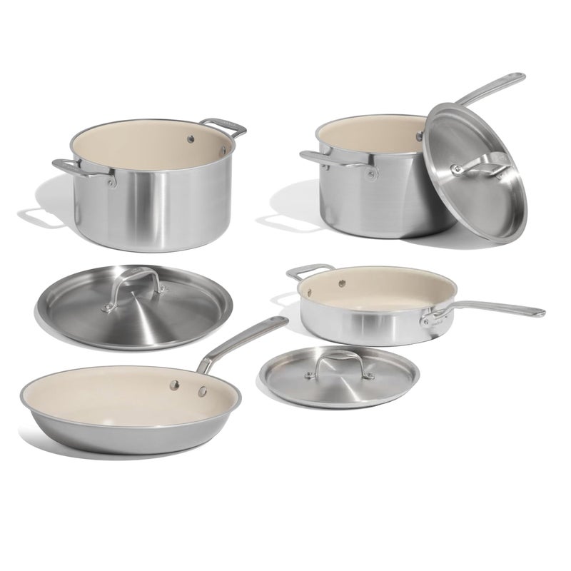 Madein Made In Cookware 7Piece Ceramic Non Stick Pot and Pan Set Stainless Handle 5Ply Stainless Clad Professional Cookware Crafted in Italy Induction Compatible - Image 2