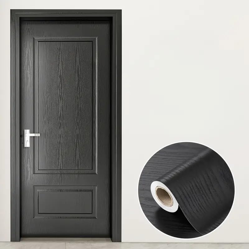 LIVECOOL Wall Paper Self-Adhesive Door Stickers for Renovating Old Doors, Waterproof,Oil Proof,PVC Vinyl DIY Decorative Wallpaper. (Wooden Black, 60 x 152 cm) - Image 2
