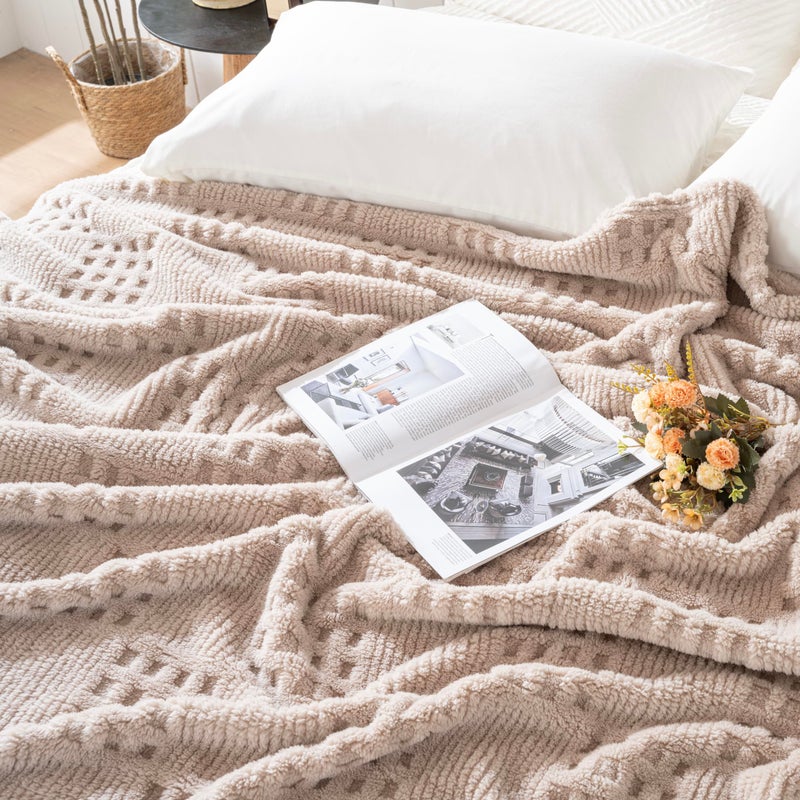 Lussena 50x70 Inch Waffle Brown Throw Blanket -Fluffy Fleece, Neutral Tan Color, Cute & Aesthetic, Perfect for Sofa, Couch, Chair, Bed, Living Room & Bedroom, All-Season Use, Plush & Cozy Decorative Blanket - Image 4
