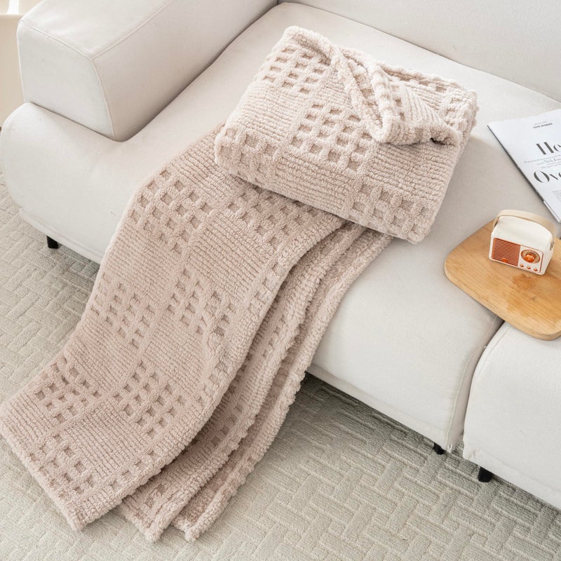 Lussena 50x70 Inch Waffle Brown Throw Blanket -Fluffy Fleece, Neutral Tan Color, Cute & Aesthetic, Perfect for Sofa, Couch, Chair, Bed, Living Room & Bedroom, All-Season Use, Plush & Cozy Decorative Blanket - Image 3