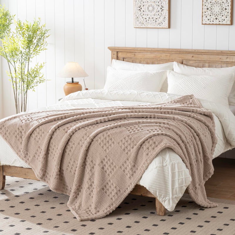 Lussena 50x70 Inch Waffle Brown Throw Blanket -Fluffy Fleece, Neutral Tan Color, Cute & Aesthetic, Perfect for Sofa, Couch, Chair, Bed, Living Room & Bedroom, All-Season Use, Plush & Cozy Decorative Blanket - Image 2