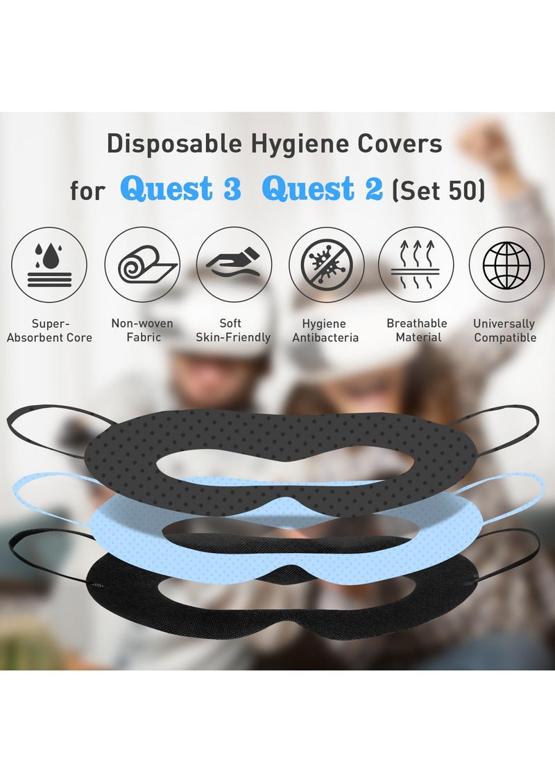 KASTWAVE 100-Pack Disposable VR Face Covers, Sweat Guard Masks Compatible with Meta Quest 3, Quest 2, and Apple Vision Pro - Facial Interface Pads in Black & White - Image 3