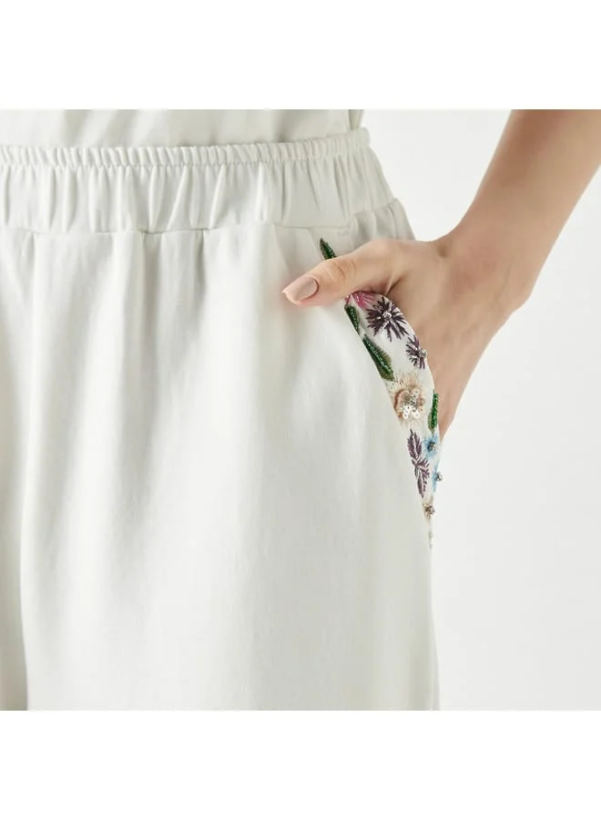 2Xtremz 2Xtremz Floral Embellished Joggers with Elasticised Waistband and Pockets