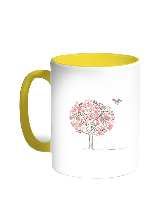 RYN Birds On A Tree Printed Coffee Mug Yellow/White 11ounce