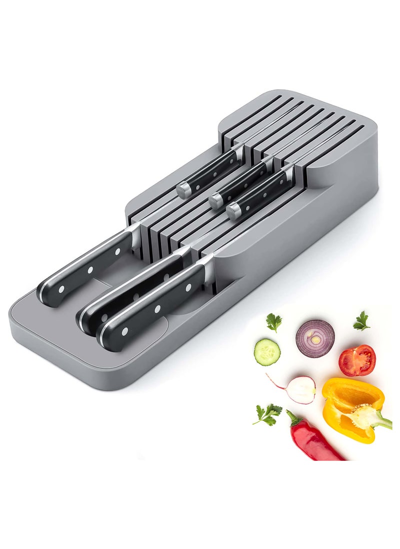MARK STORE - Kitchen Drawer Knife Organizer, Plastic Countertop Knife Block, Universal Knife Holder for Drawers, Plastic Drawer Organizer Tray for Knives. Grey, White and  Green - Image 1