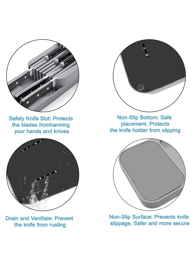 منظم سكاكين درج المطبخ، كتلة سكاكين بلاستيكية على سطح الطاولة، حامل سكاكين عالمي للأدراج، صينية تنظيم درج بلاستيكي للسكاكين. الرمادي والأبيض والأخضر - pzsku/ZE68A352D4E40B9AE8F3AZ/45/_/1694958249/28c84dce-31dc-485d-b0e6-3756ea07e82d