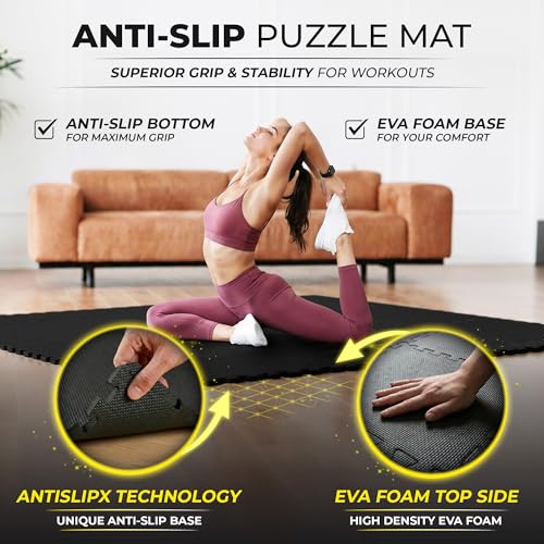 bemaxx Gym Mats Set - 18 pcs EVA Interlocking Foam Floor Tiles (12.6"x12.6"x0.4") 18sqft Protective Gym Flooring Sports Home Workout Exercise Mats Puzzle Garage Fitness Play-Room Pool Treadmill Bike - Image 5
