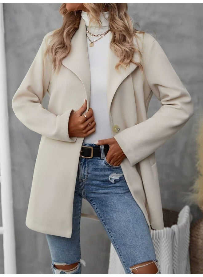 European And American Women's Clothing Autumn And Winter New Style Elegant And Fashionable Solid Color Lapel Long-sleeved Woolen Coat Women's Jacket