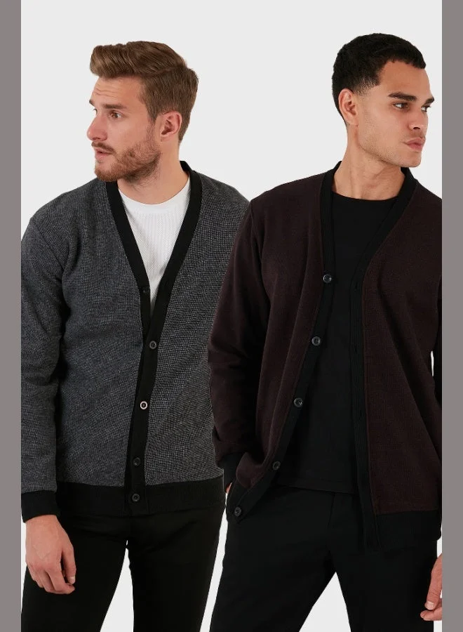 بوراتي كارديجان رجالي قطن بياقة على شكل  بأزرار قطعتين