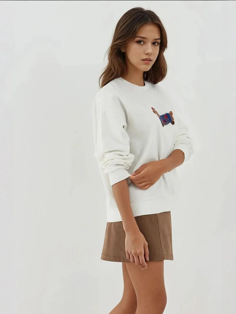 HICCUP Oversized Crew Neck Embroidered Cotton Sweatshirt